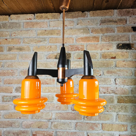 Vintage Orange Glass 3 Arm Space Age Chandelier