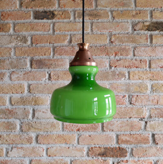 Vintage Green Opaline Glass & Copper Light Vintage Green Opaline Glass & Copper Light