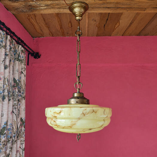 Art Deco Marbled Alabaster Vintage Flakestone Glass Pendant Light
