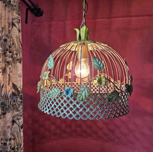 Vintage Toleware Botanical Birdcage Light
