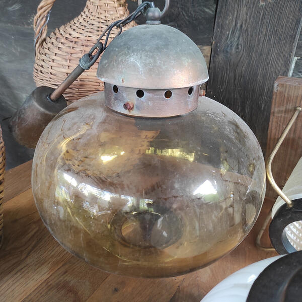 Vintage Copper & Amber Glass Light