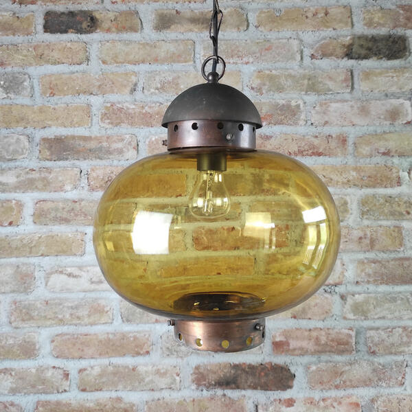 Vintage Copper & Amber Glass Light